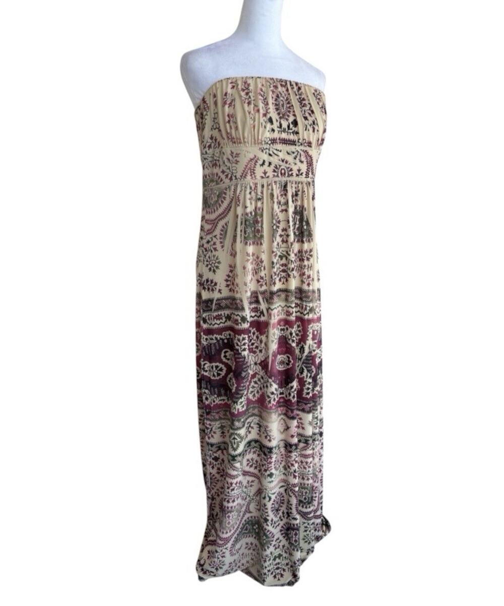 Vintage Believe Paisley Print Strapless Tube Dress Bohemian Maxi L Y2K